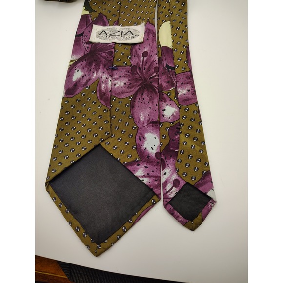 Vintage 80's AZIA Collection Mens Silk Necktie Large Purple Nagel Style Women - Picture 3 of 4